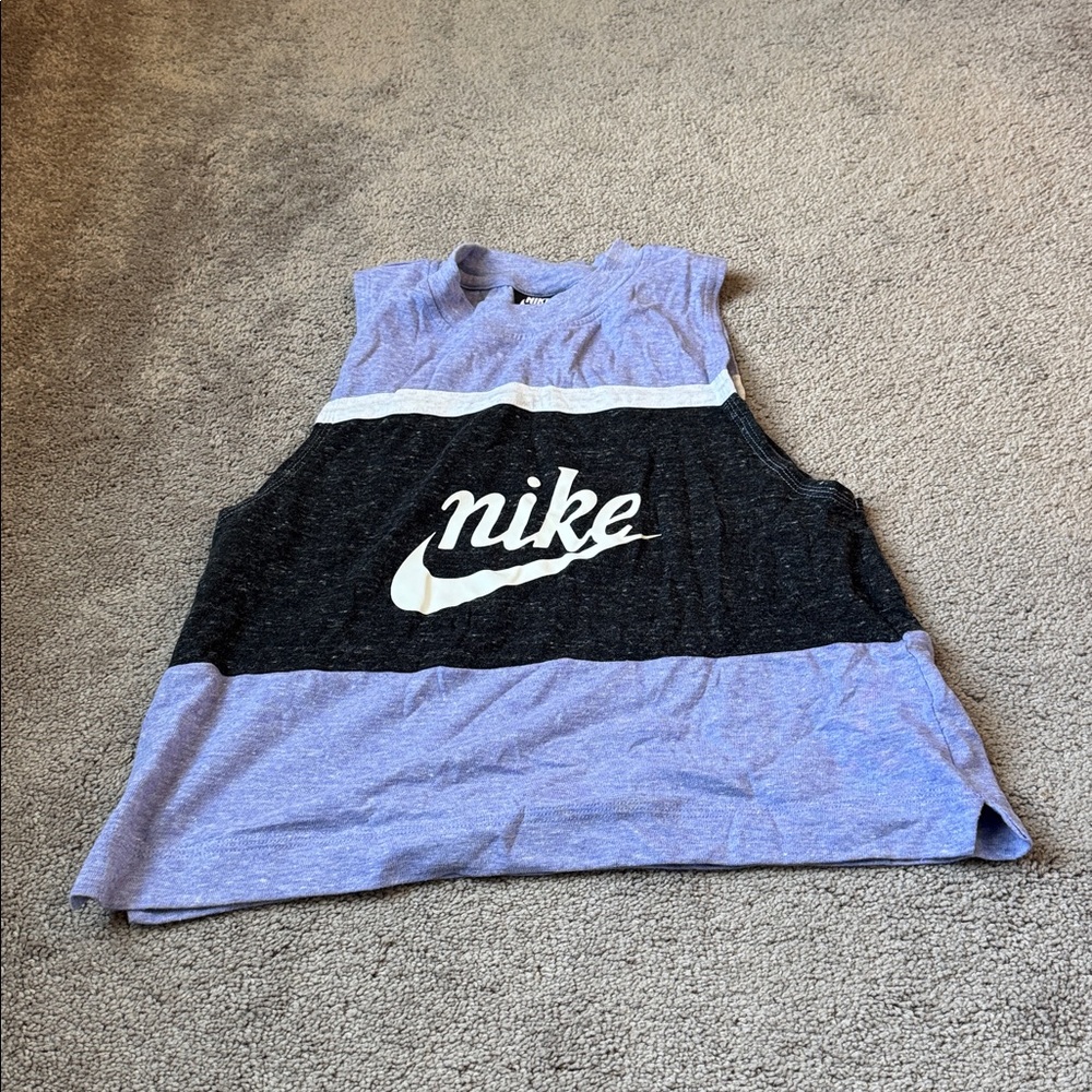 Nike Colorblock Crop Tank Top Blue Black Logo Athletic SIZE S